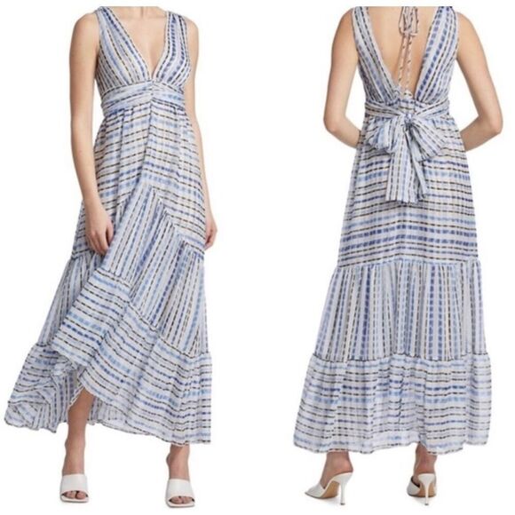 Misa Los Angeles Blue White Dominika Striped Chiffon Maxi Dress Size Large - Picture 10 of 10